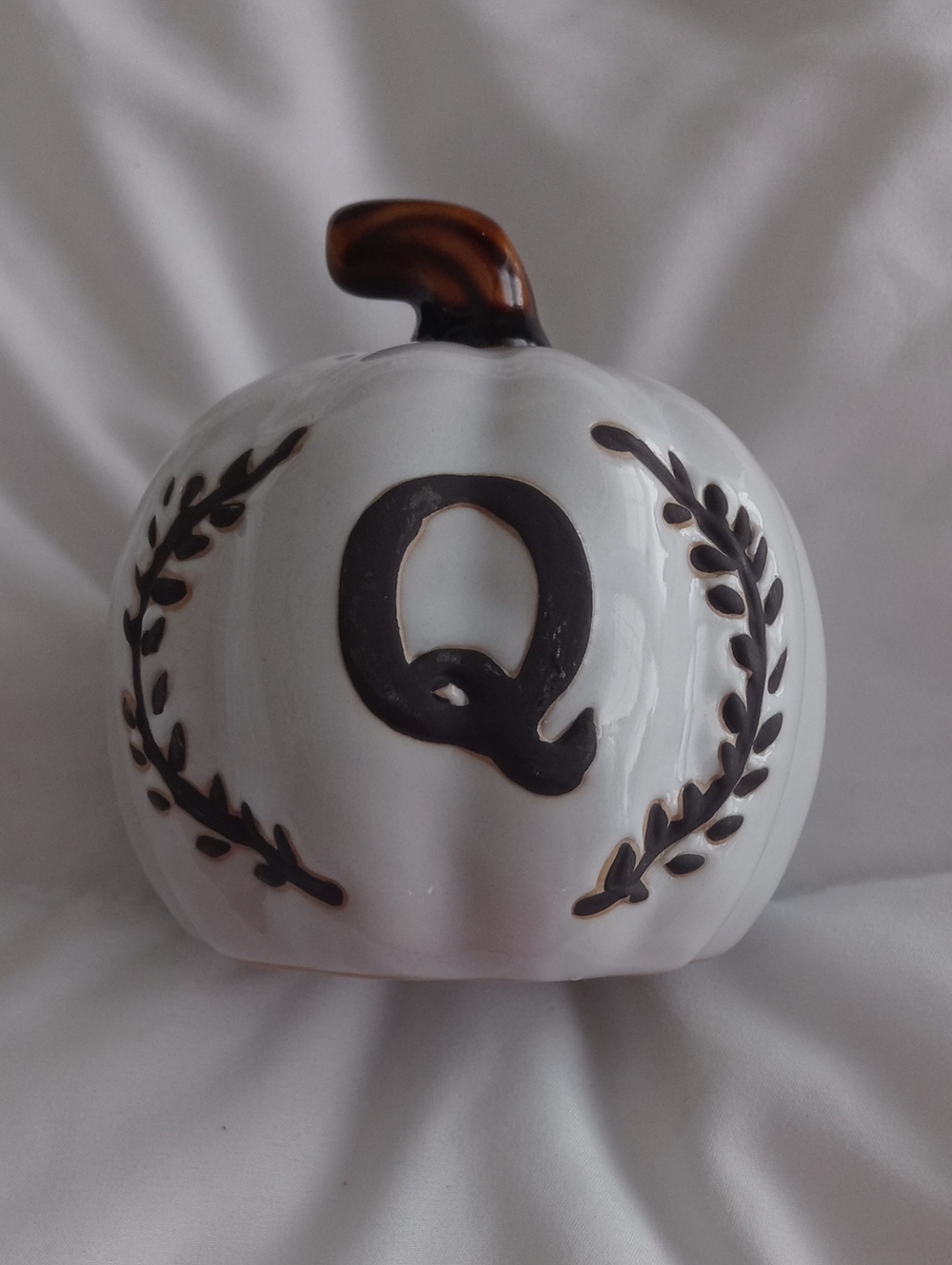 Ashland White Ceramic Pumpkin with Letter Q